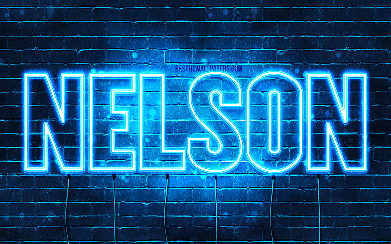 Nelson with names, horizontal text, Nelson name, blue neon lights, with Nelson name, HD wallpaper