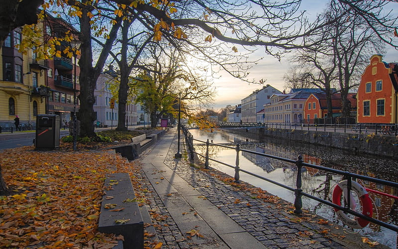 Uppsala, Sweden, city, houses, promenade, Sweden, autumn, Uppsala, HD wallpaper