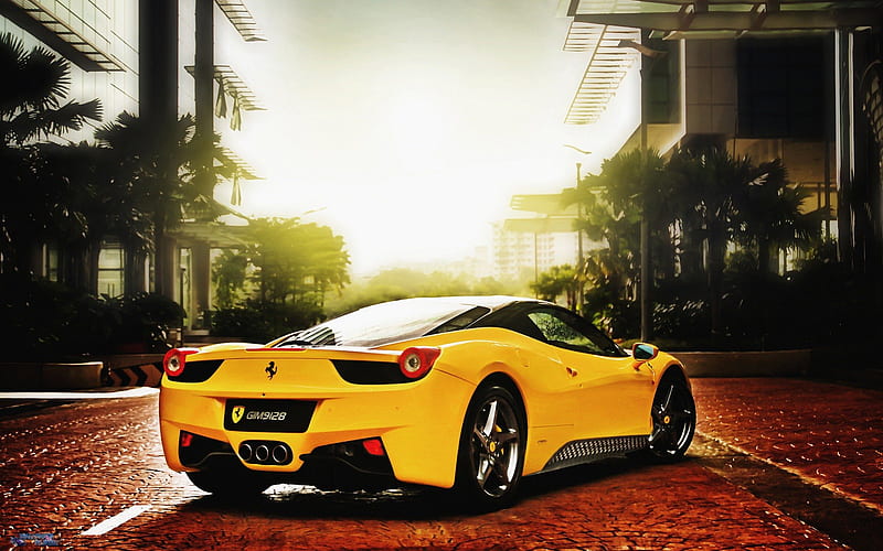 My new car..., yellow, bonito, street, ferrari, HD wallpaper