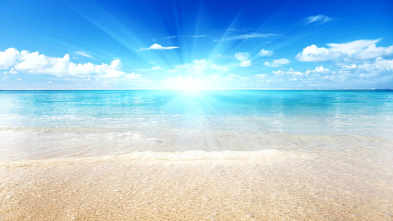 Ocean of Eternity, pretty, wonderful, stunning, sun, blue ocean, bonito, sunset, clouds, sea, beach, nice, sand, outstanding, season, land, amazing, horizon, holiday, ocean, sunlight, waves, sky, water, beaches, summer, awesome, sunshine, nature, HD wallpaper