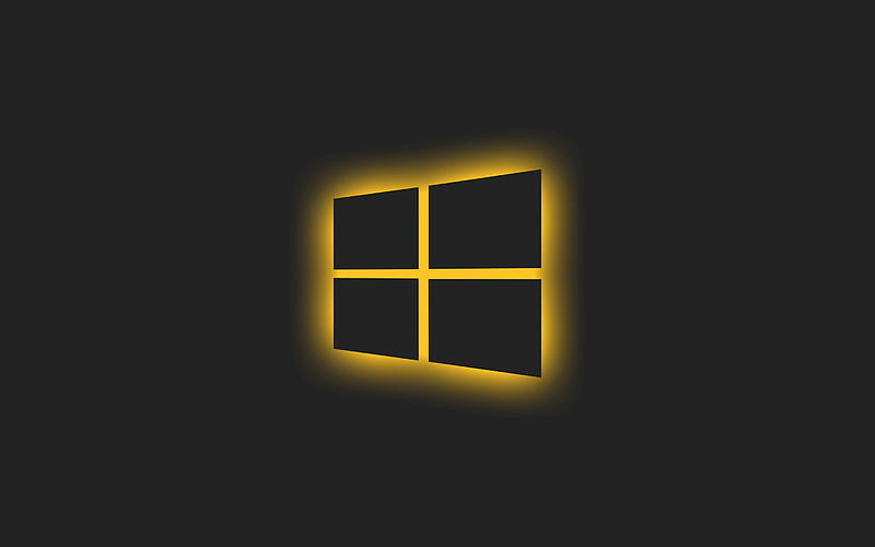 Yellow Windows logo, gray background, Windows yellow light logo, Windows yellow emblem, Windows, minimalism, Windows logo, HD wallpaper