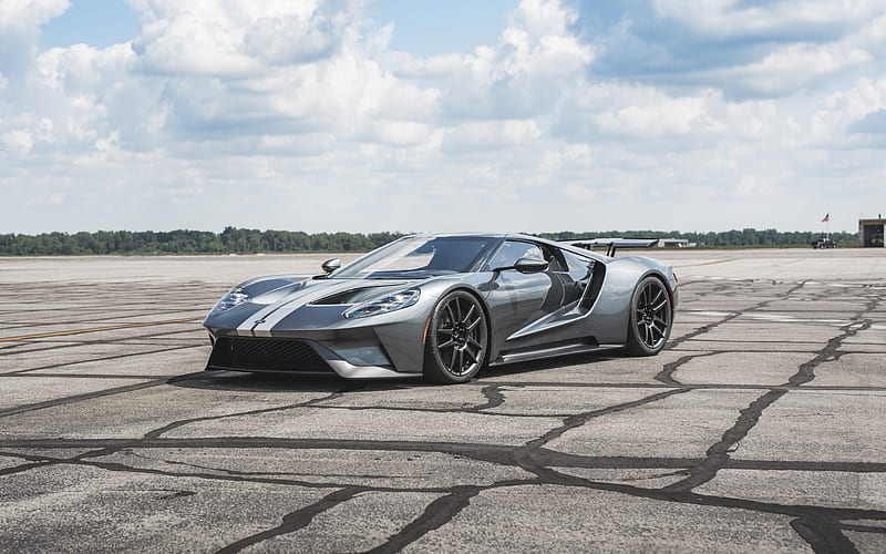 Ford GT, 2018, Asphalt, American supercar, sports coupe, tuning, luxury cars, Gray GT, Ford, HD wallpaper