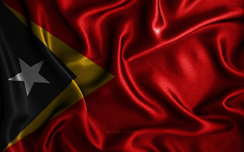 Timor-Leste flag silk wavy flags, Asian countries, national symbols, Flag of Timor-Leste, fabric flags, 3D art, Timor-Leste, Asia, Timor-Leste 3D flag, HD wallpaper