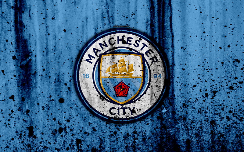 FC Manchester City Premier League, new logo, England, soccer, football club, Man City, grunge, Manchester City, art, stone texture, Manchester City FC, HD wallpaper