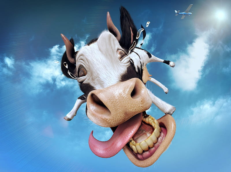 Vaca voladora, luminos, crlos lopez, cielo, lengua, animal, cómic, gracioso,  Fondo de pantalla HD | Peakpx