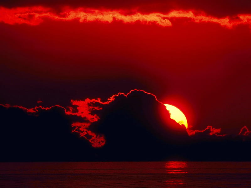 Crimson Clouds, red, sun, dark, black, bonito, sky, sea, HD wallpaper |  Peakpx
