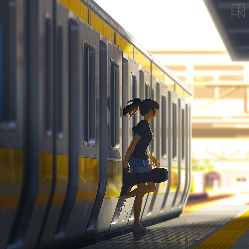 train, ponytail, anime girls, HD phone wallpaper