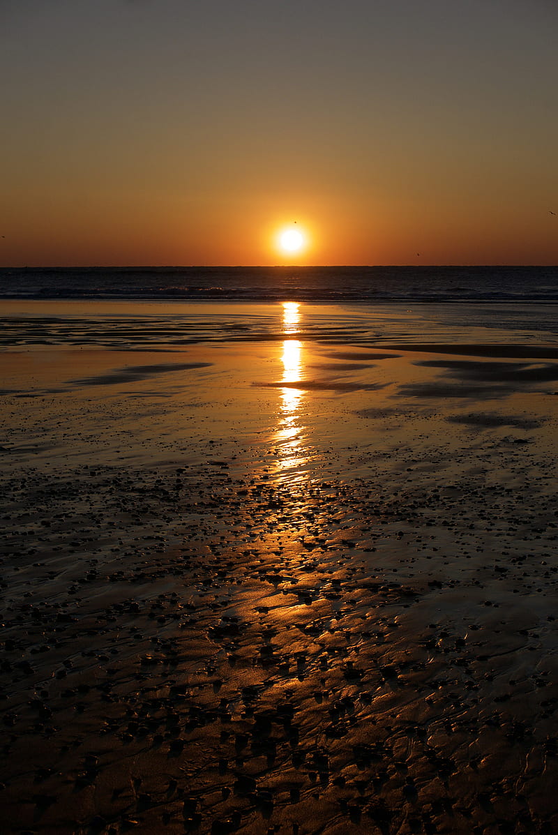 Beautiful Sunset, atlantic, beach, france, ocean, HD mobile wallpaper ...