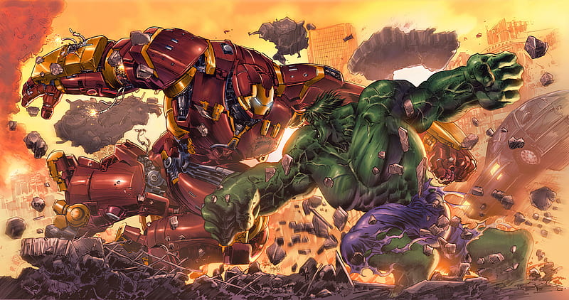 Hulkbuster Vs Hulk Art , hulkbuster, hulk, superheroes, artist, artwork, digital-art, artstation, HD wallpaper