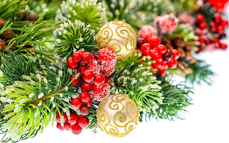 Christmas decorations, Christmas tree, Christmas balls, New Year, HD wallpaper