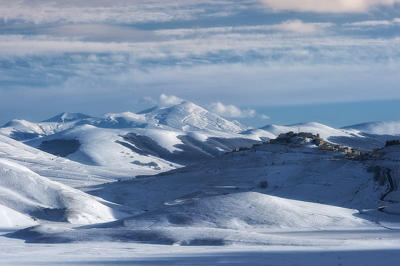 Mountains, Mountain, Italy, Sky, Snow, Umbria, Winter, HD wallpaper