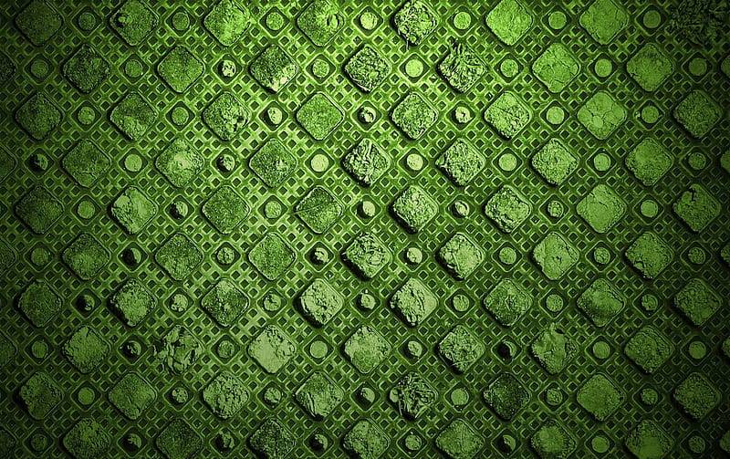 Green wall, green, texture, cube, abstract, squares, HD wallpaper