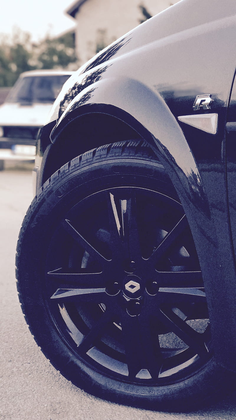 Cabrio Megane, black, cabriolet, car, r line, renault, tires, wheels, HD phone wallpaper