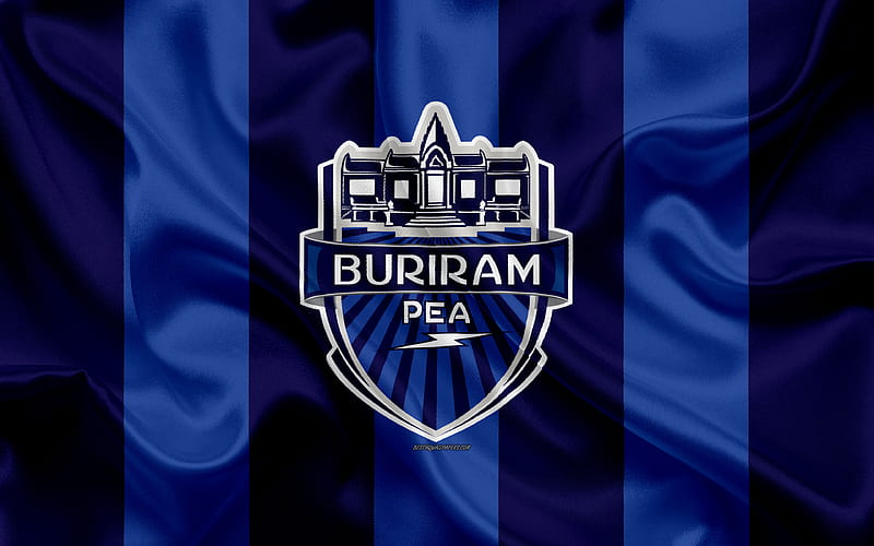 Buriram United FC logo, silk texture, Thai football club, blue flag, Thai League 1, Buriram, Thailand, football, Thai Premier League, HD wallpaper