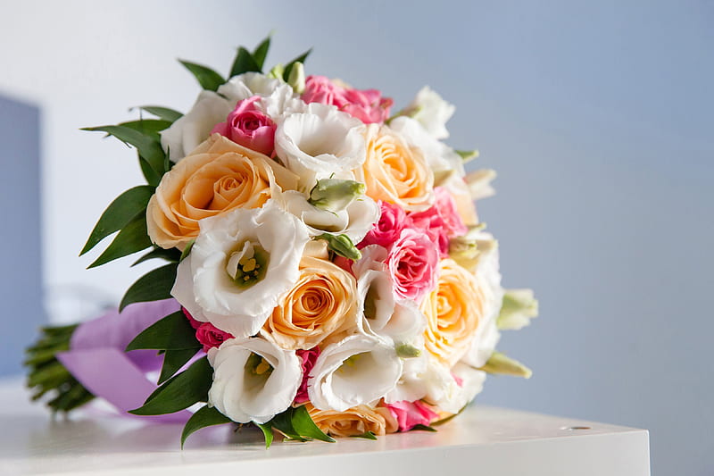 wedding bouquets, Roses, Eustoma, beautiful bouquet, HD wallpaper