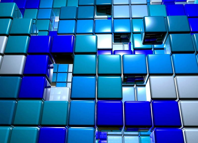 Cubic Order, abstract, blue, 3d and cg, HD wallpaper