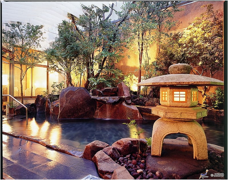 Japanese Hot Springs, hotel, japan, japanese, onsen, hot spring, bath, HD wallpaper