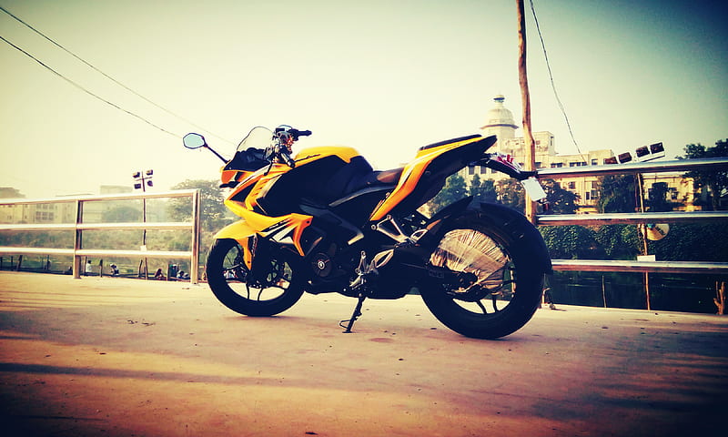 Bajaj Pulsar RS 200, fairing, motorcycle, pulsar rs 200, rs 200, esports, sports bike, yellow, yellow bike, HD wallpaper
