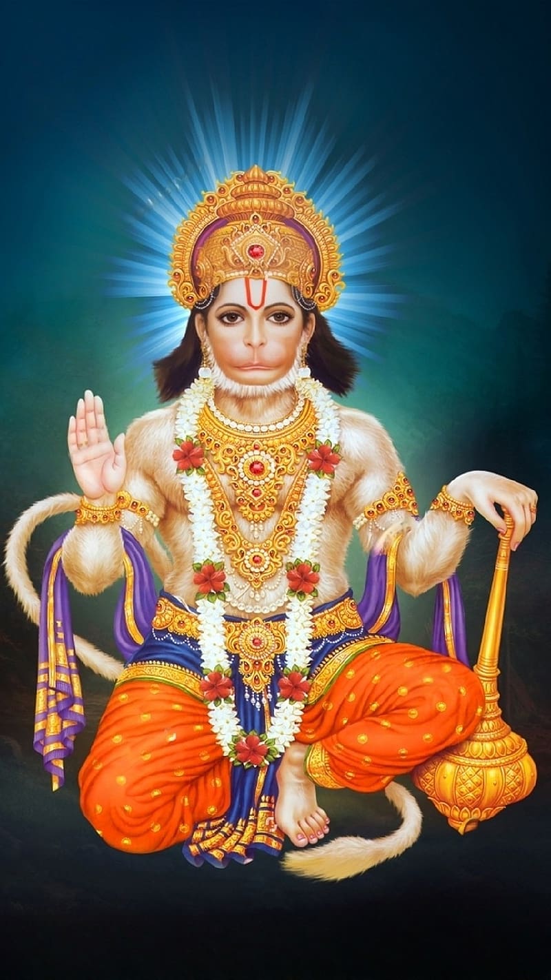 Hanuman Bhagwan, Blue Background, lord, god, bajrangbali, HD phone wallpaper