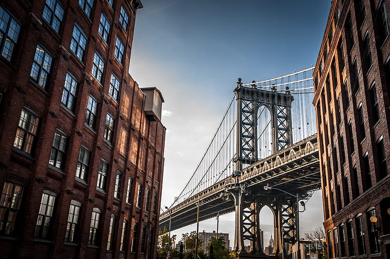 Manhattan Bridge, USA, New York City, NYC, America, NY, Lower Manhattan, suspension bridge, bridge, US, HD wallpaper