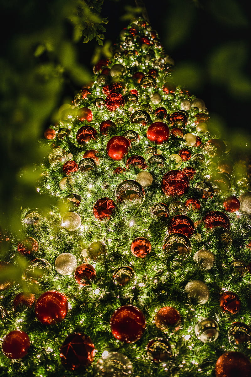 tree, garlands, balls, decoration, new year, christmas, HD phone wallpaper