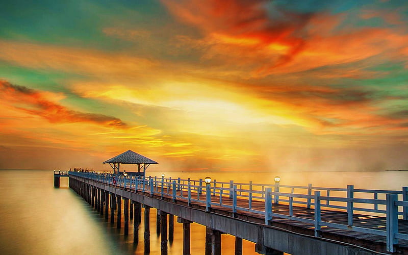Sunset In Phuket Thailand Clouds Sky Sea Pier Colors Hd Wallpaper