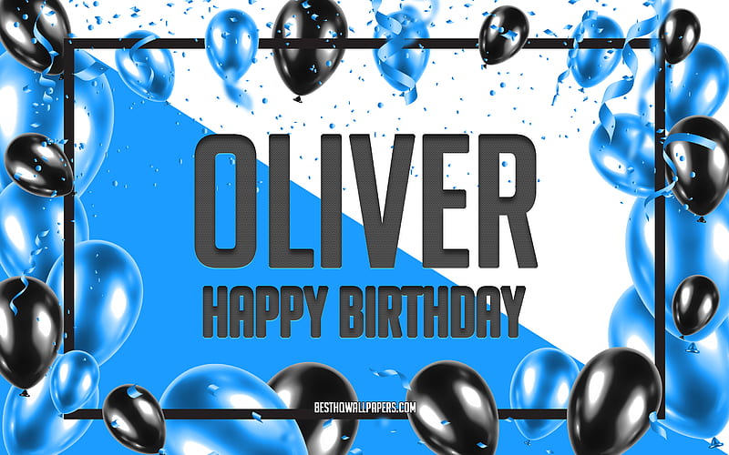 Happy Birtay Oliver, Birtay Balloons Background, Oliver, with names, Blue Balloons Birtay Background, greeting card, Oliver Birtay, HD wallpaper
