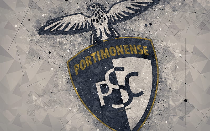 Portimonense SC geometric art, logo, Portuguese football club, emblem, gray background, Primeira Liga, Portimao, Portugal, football, creative art, HD wallpaper