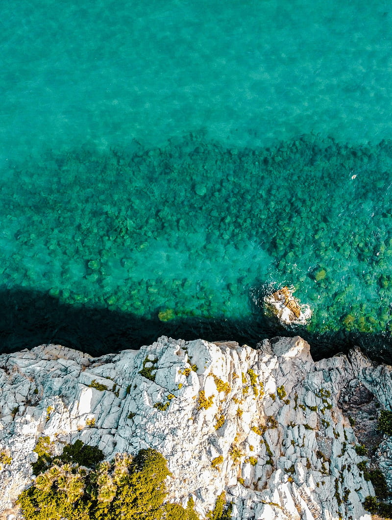 rocks, coast, aerial view, sea, water, HD phone wallpaper