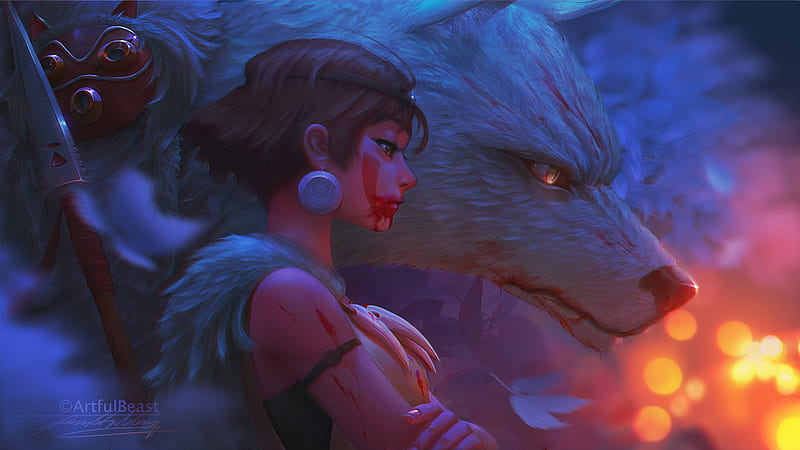 Warrior Girl With Wolf, artist, artwork, digital-art, HD wallpaper