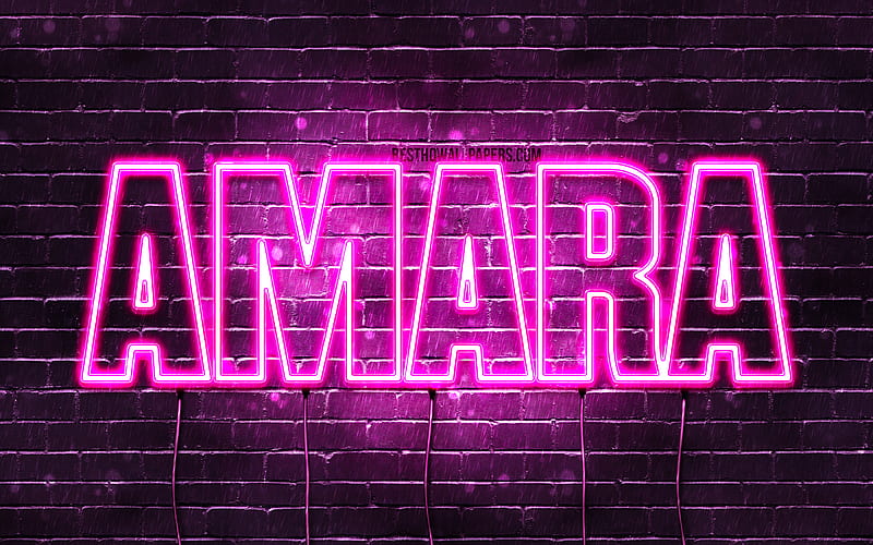 Amara with names, female names, Amara name, purple neon lights, horizontal text, with Amara name, HD wallpaper