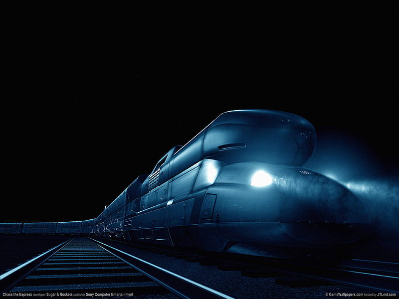 Chase The Express video game, chase, express, track, speed, train, bullet, light, blue, night, fast, HD wallpaper