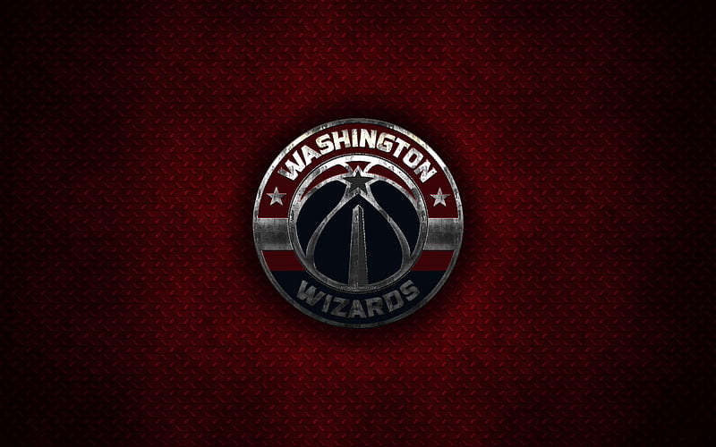 Washington Wizards American Basketball Club, metal logo, creative art, NBA, emblem, red metal background, Washington, USA, basketball, National Basketball Association, Eastern Conference, HD wallpaper