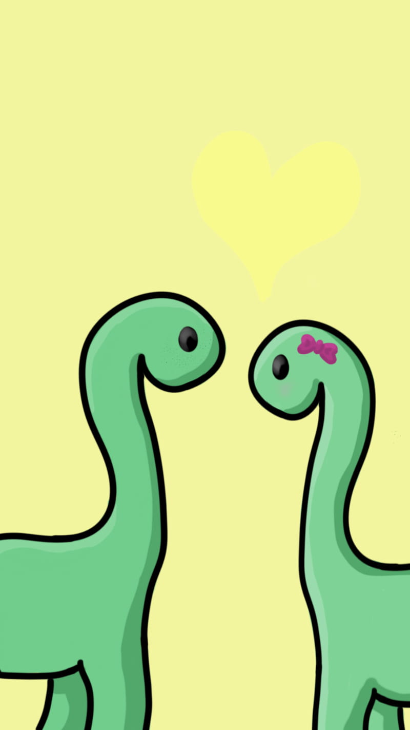 Dino love, cute, dinosaur, happy, kawaii, love, lovely, minimalist, yellow, HD phone wallpaper