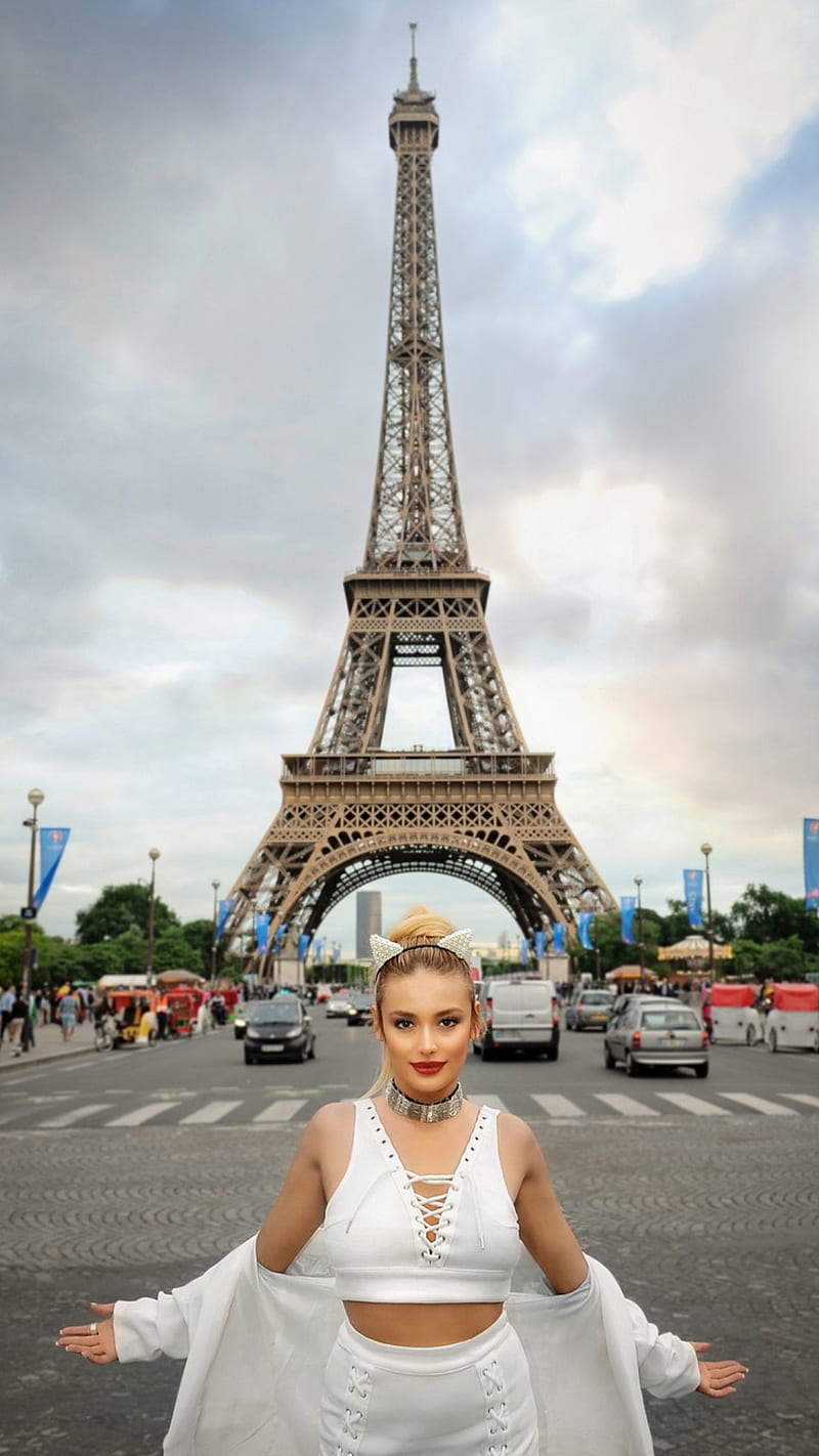 Welcome to Paris, city, eiffel, girl, mood, pretty, road, tour, tower, white, HD phone wallpaper
