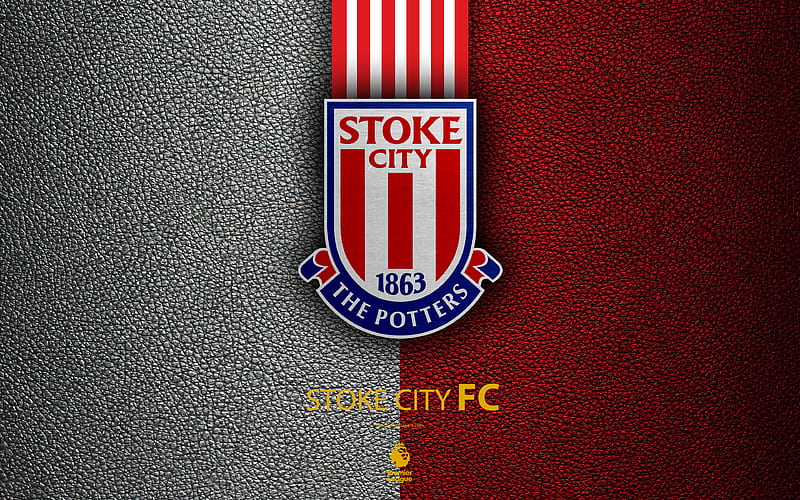 Stoke City FC, FC English Football Club, leather texture, Premier League, logo, emblem, Stoke-on-Trent, England, United Kingdom, football, HD wallpaper