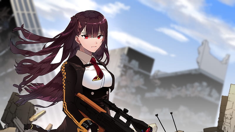 Girls Frontline WA2000 With Shallow Background Of Broken Building Blue Sky And Clouds Games, HD wallpaper