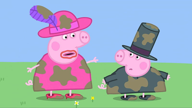 grandpa pig and granny pig in blue background anime, HD wallpaper