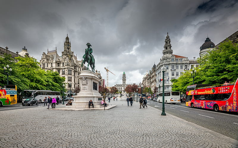 Porto, Monument to Don Pedro IV, horseman, architectural monument, travel, Portugal, HD wallpaper