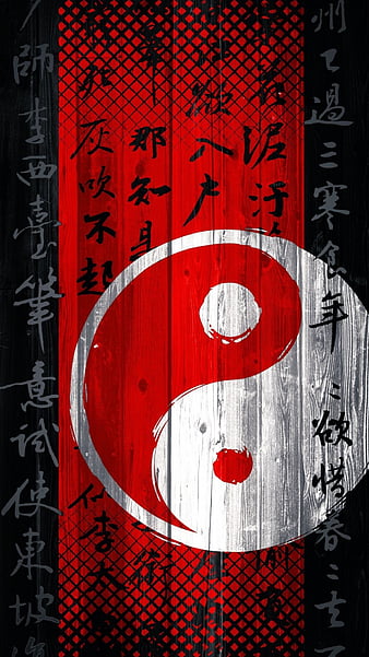 Zen, kanji, red, ying yang, HD phone wallpaper