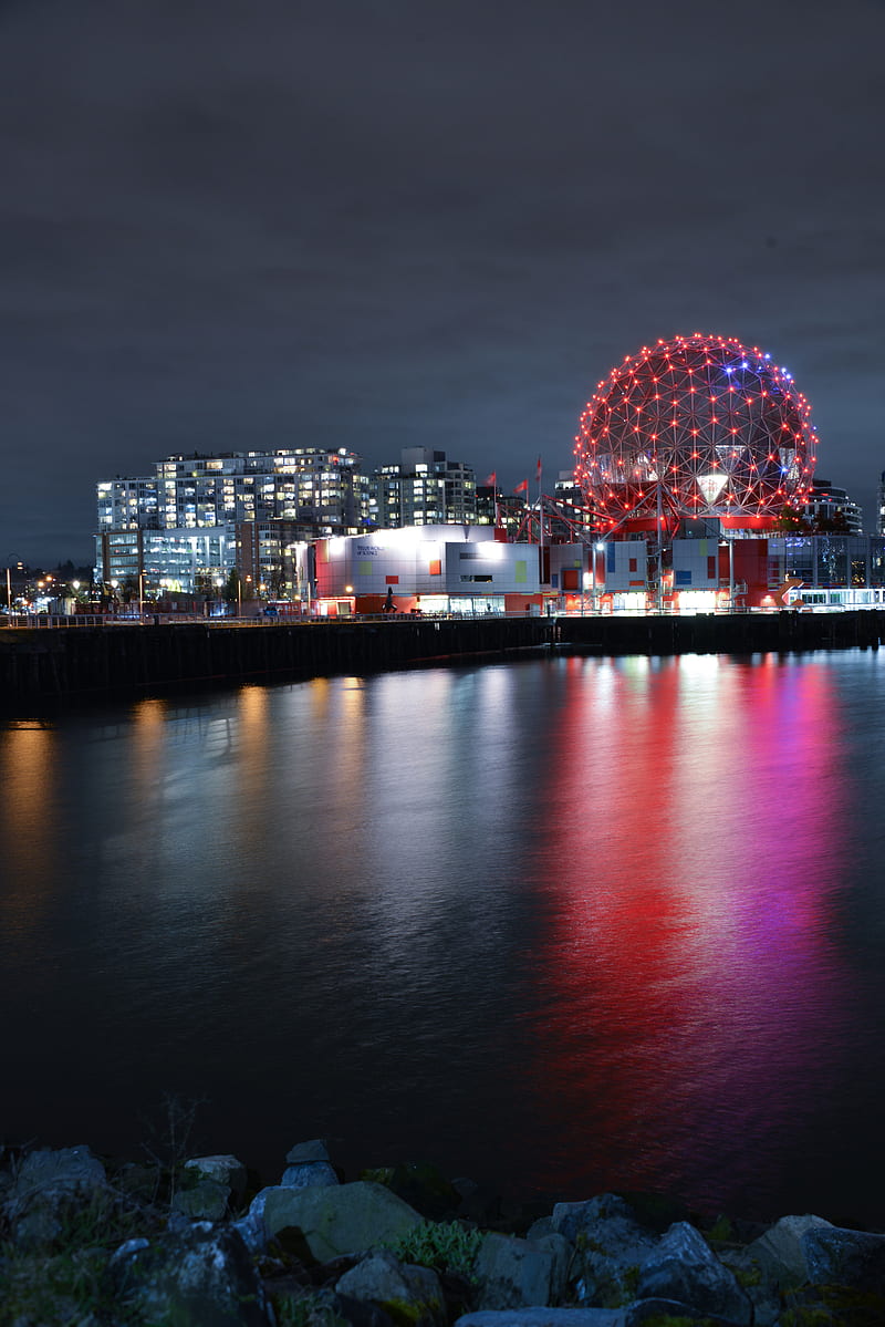 Light Globe, globe, night, reflection, summer, vancouver, winter, HD phone wallpaper