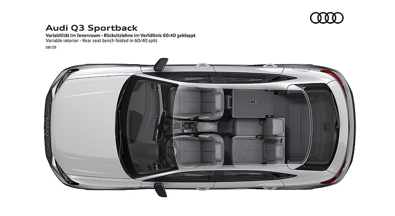 2020 Audi Q3 Sportback - Variable interior - Rear seat bench folded in 60/40 split , car, HD wallpaper
