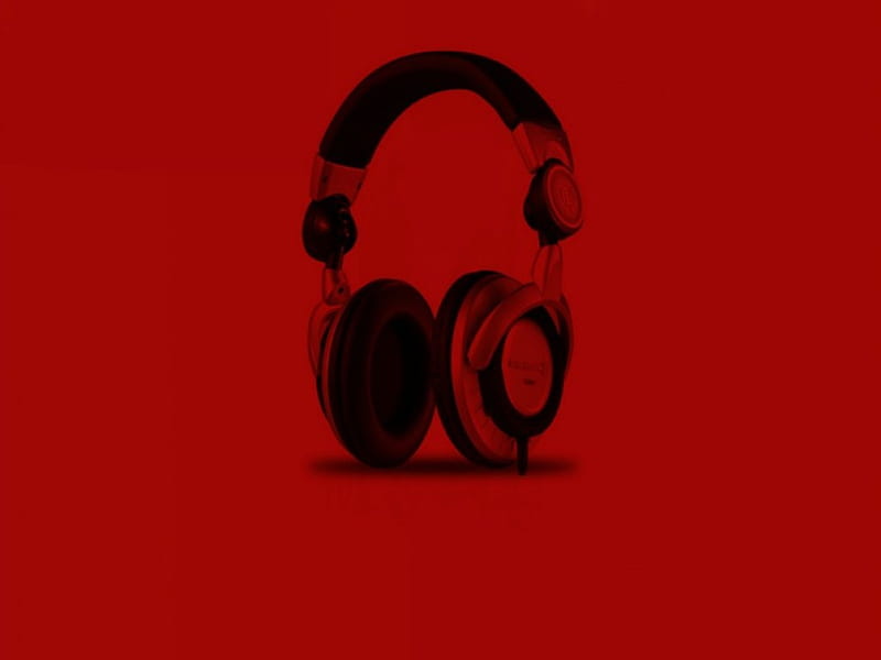headphones, red, audio, music, HD wallpaper