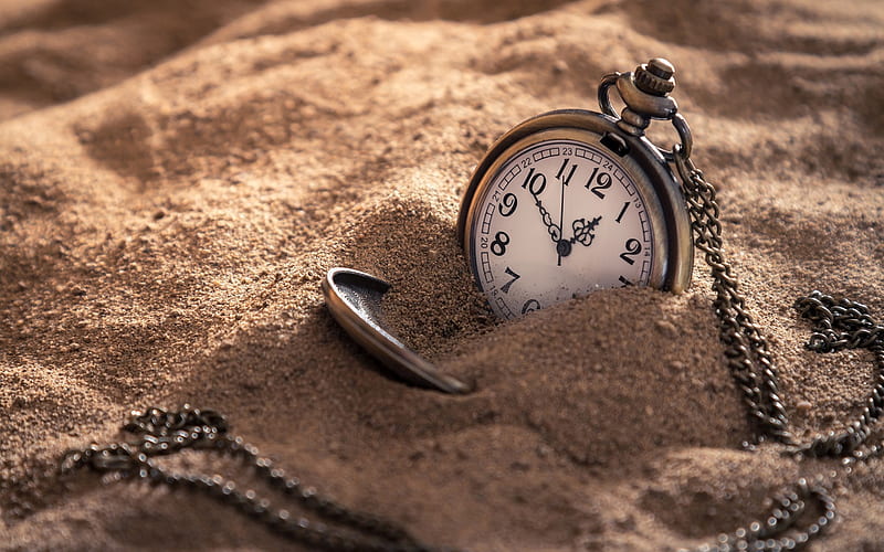 old pocket watch, vintage, time concepts, clock in the sand, HD wallpaper