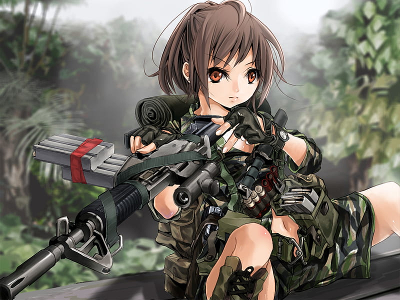 armed and read, camo, girl, amry, comander, sniper, red eyes, HD wallpaper
