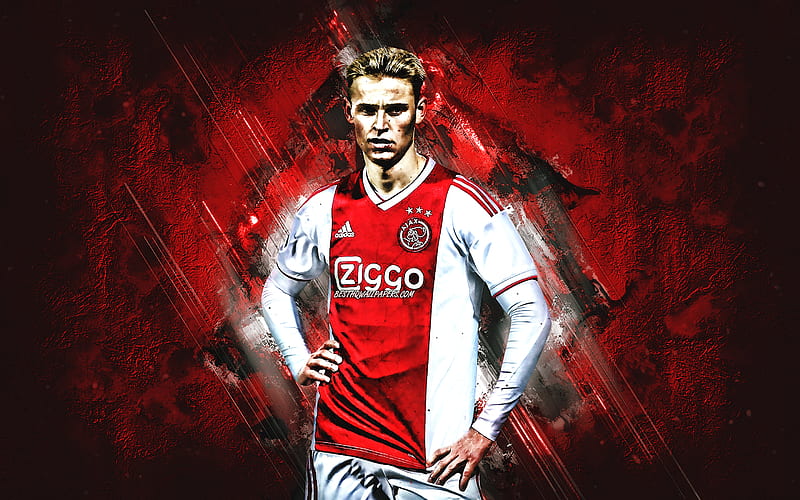 Frenkie de Jong, Ajax FC, Netherlands football player, midfielder, portrait, red stone background, creative art, AFC Ajax, HD wallpaper
