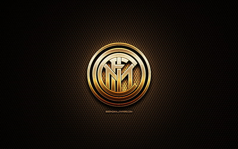 Inter Milan FC, glitter logo, Serie A, italian football club, metal grid background, Internazionale glitter logo, football, soccer, Internazionale, Italy, HD wallpaper