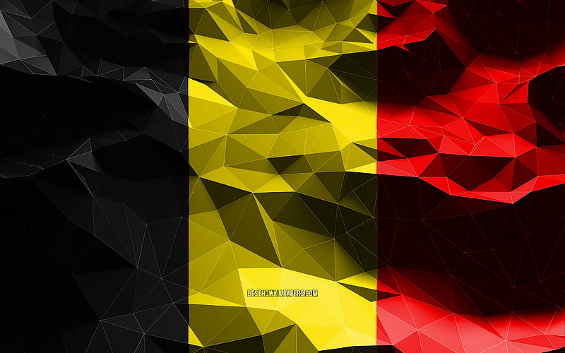 Belgian flag, low poly art, European countries, national symbols, Flag of Belgium, 3D flags, Belgium flag, Belgium, Europe, Belgium 3D flag, HD wallpaper