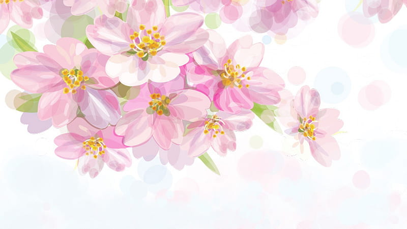 Fragrance of Spring, flowers, art, paint, fragrant, Sakura, soft, spring, apple blossoms, cherry blossoms, flowers, simple, blooms, pink, HD wallpaper