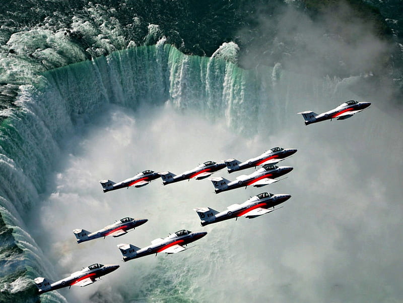 RCAF Snowbirds over Niagara Falls, Jets, Snowbirds, Niagara Falls, Squadron, HD wallpaper